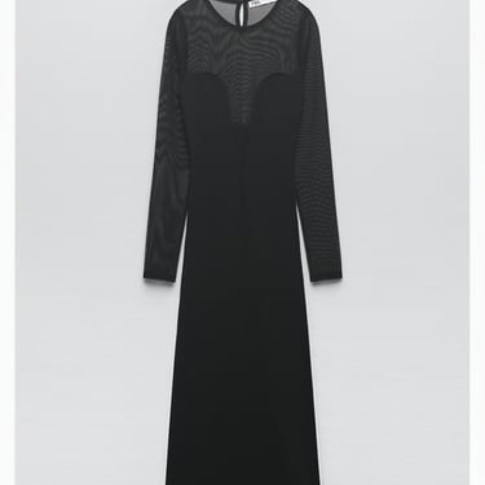 FREE PEOPLE Semi-Sheer Detail Knit Dress BLACK